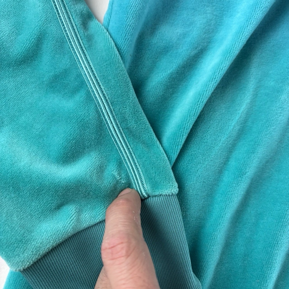 Juicy Couture Teal Velour Zip Up Hoodie Jacket Women's Medium Rhinestone Logo - Picture 10 of 12